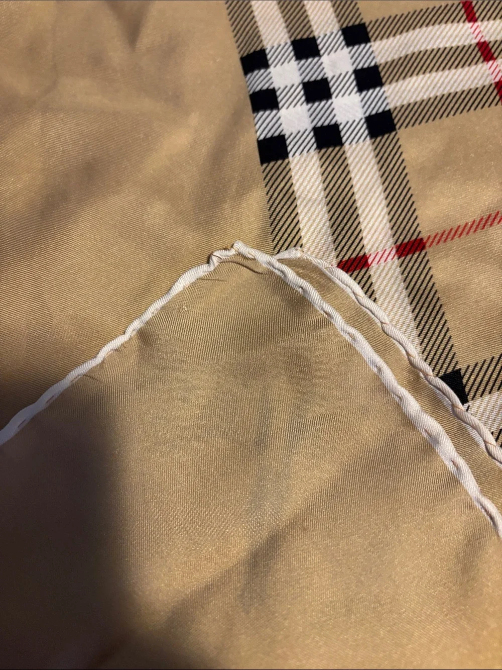 Burberry Vintage Nova Check Silk Scarf Plaid Red Black White Hand Stitch